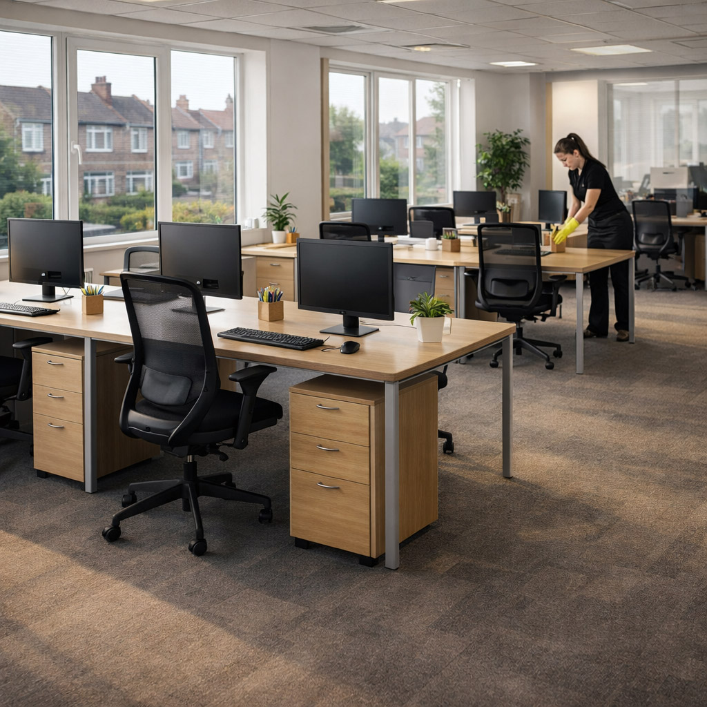 office cleaning services Dagenham professional cleaner disinfecting desks and workspace commercial cleaning London